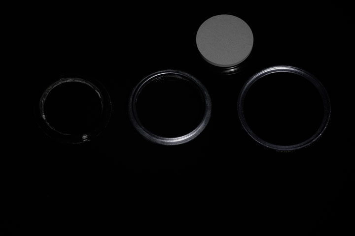 Photo of filter rings before painting with Black 2.0 paint, shot in near infrared (760nm+)