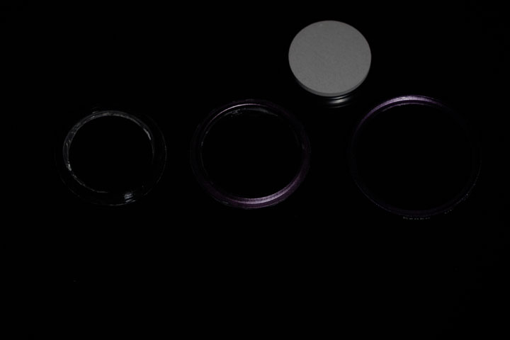 Photo of filter rings before painting with Black 2.0 paint, shot in full spectrum