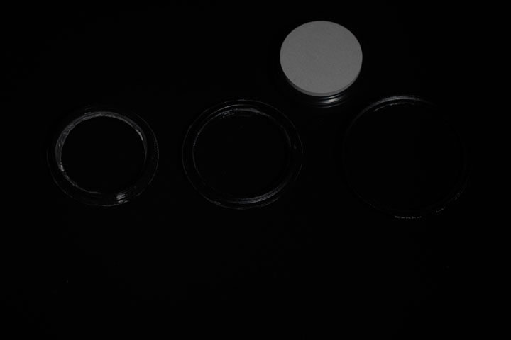 Photo of filter rings before painting with Black 2.0 paint, shot in visible light