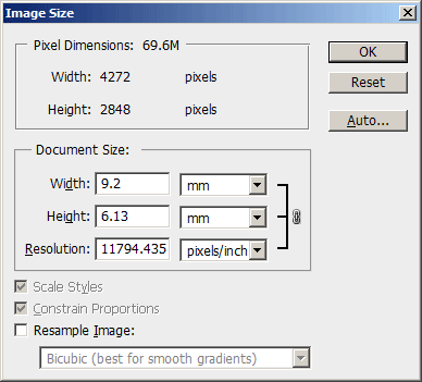 Image Resize dialog in Photoshop