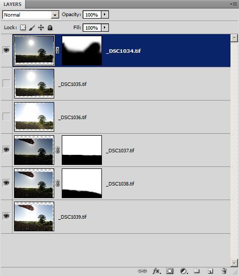 Layer palette in Photoshop showing images and layer masks