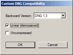 Adobe DNG Converter compatibility settings screenshot