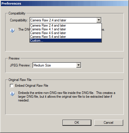 Adobe DNG Converter preferences screenshot