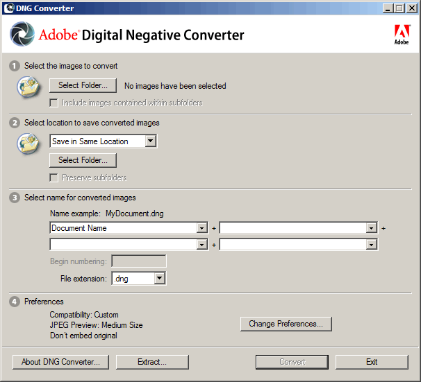 Adobe DNG Converter screenshot