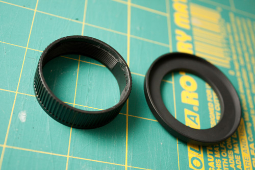 Cap with enough plastic removed and the step-up ring