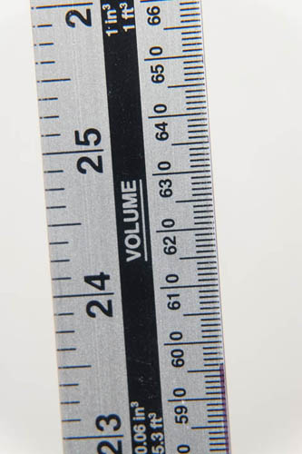 Photo of a ruler taken with Fuji X-A1 and 16-50mm kit lens at 50mm and minimum focus distance and Sonia +1 and +2 close-up filters attached