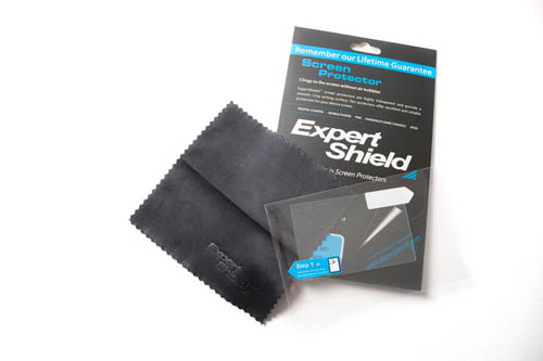 Expert Shield packet and contents - screen protector and small soft cloth