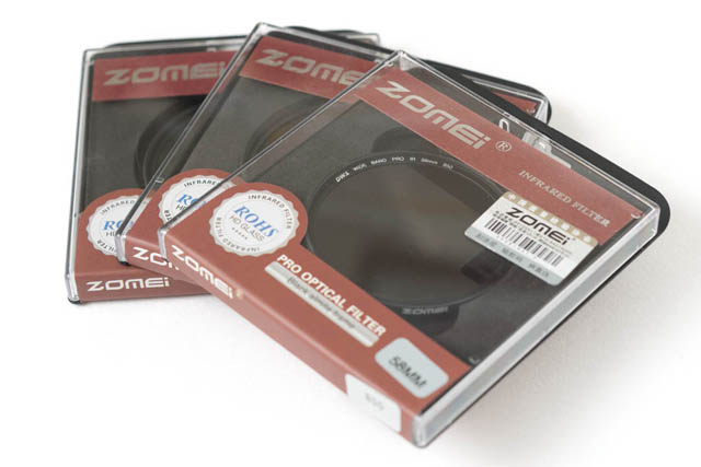 Zomei infrared filters in their cases