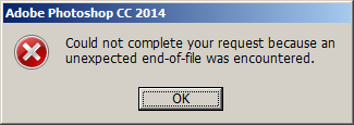 Photoshop error message when trying to open some corrupted image files: Could not complete your request because an unexpected end-of-file was encountered.