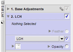 LCH adjustment selected in Capture NX Edit List window